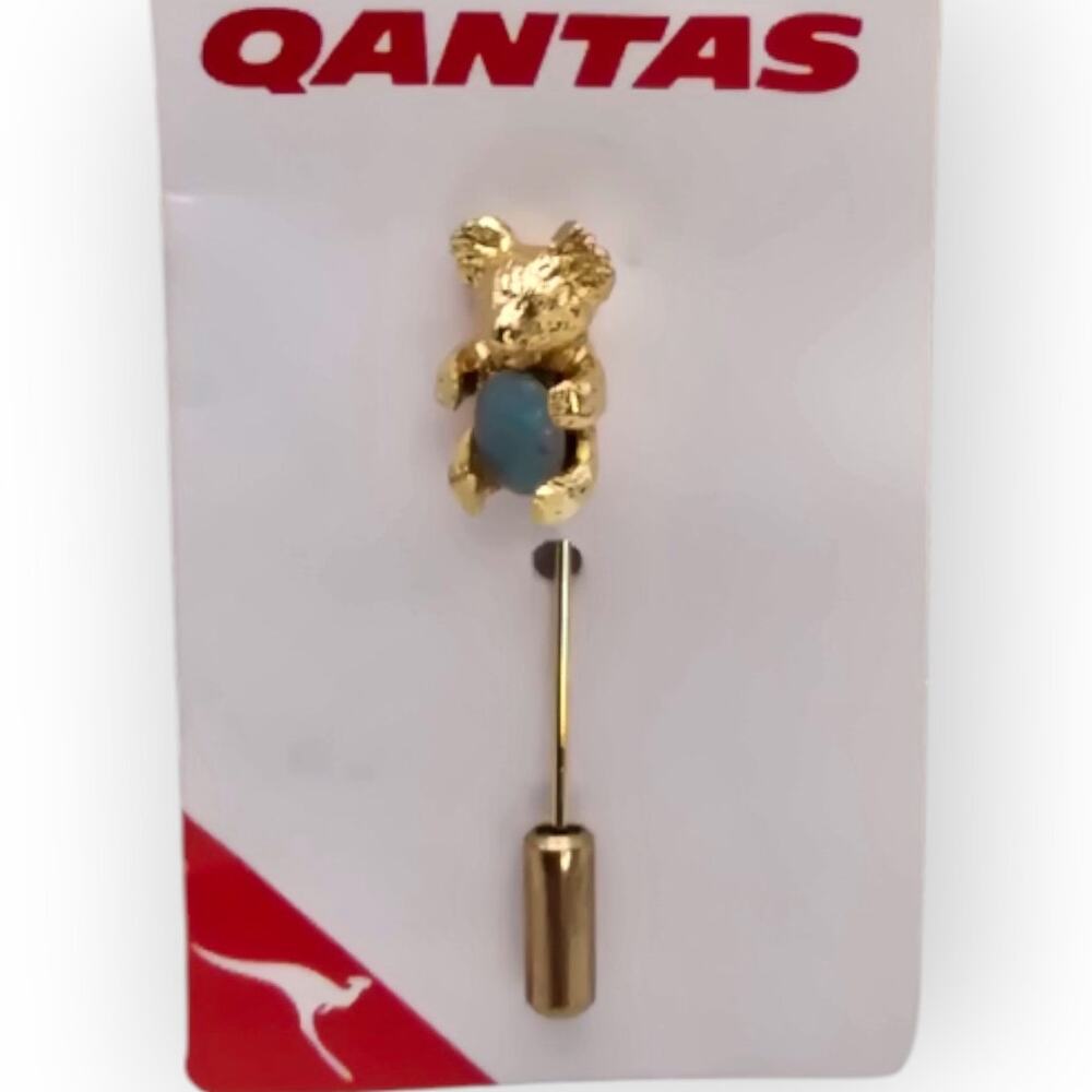 Qantas Koala Airline Stick Pin – Gold with Opal Vintage – 1986 Carded